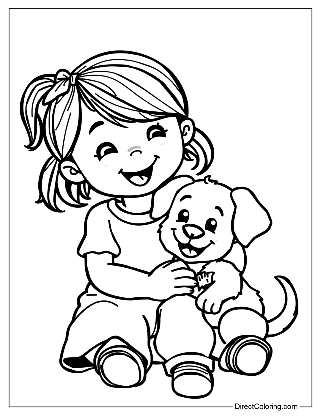 Puppy with a Girl Coloring to Print